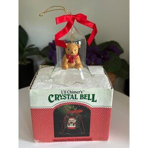 Li'l Chimers By Jasco Crystal Bell Ornament With Teddy Bear & Red Ribbon